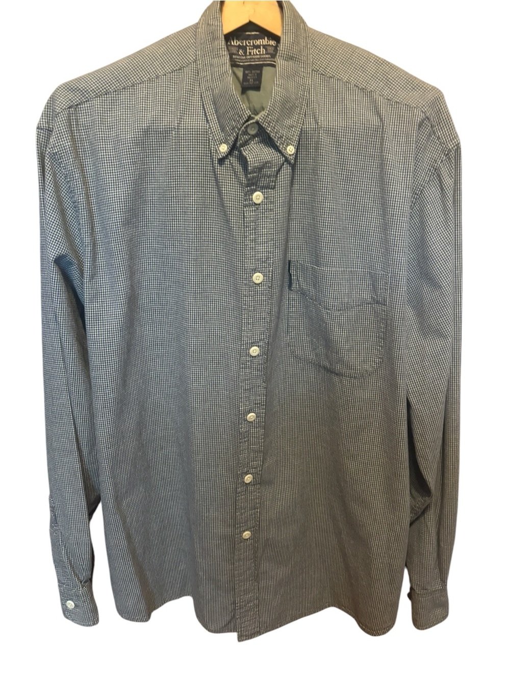 Vintage Abercrombie & Fitch Mens Navy White Gingham Button Down Shirt Size XL
